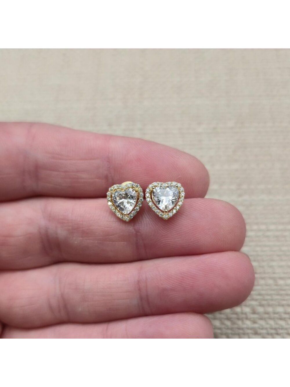 Gold Over Sterling Silver Heart Halo Cubic Zirconia Stud Earrings A8547
